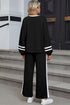 Varsity Stripe Contrast Collar Drop Shoulder Pullover And Drawstring Wide Leg Pant Set